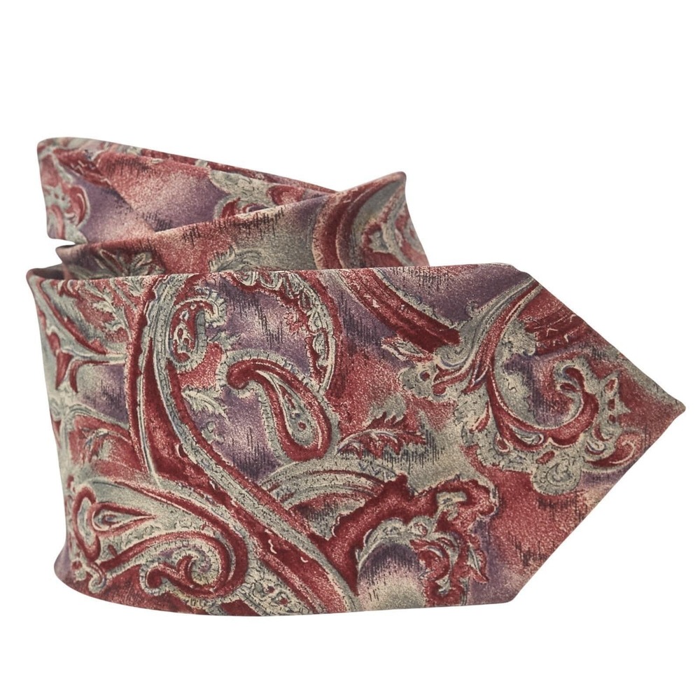 Karl Lagerfeld Vintage Men's Silk Necktie USA Designer Maroon‎ Purple Paisley